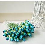 10 Mulberry Mini Paper Rose Buds Flower Blue /..