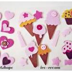 Felt Cupcakes, Ice-cream Cones Or Heartshape