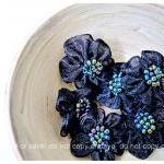 6 Black Satin organza flower with b..