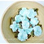 10 Ribbon Ruffle Flower With Leave Flower / Pack