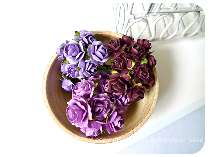 Flower Purple Mulberry Mixed Color Paper Rose Buds / Pack
