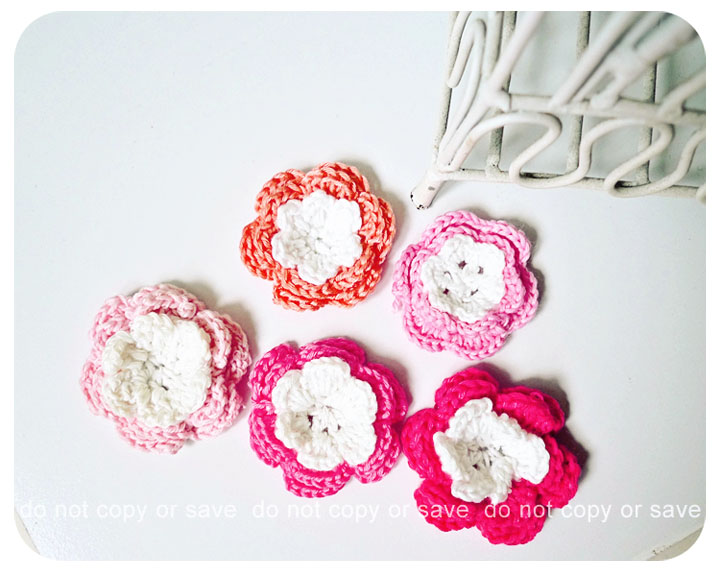 Pink Crochet Flower 3 Layer For Scrap Booking, Card Making Etc
