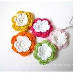 Colorful Crochet Flower 3 Layer Green Pink, Dark..